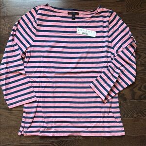 J. Crew Pink and Navy Striped Long Sleeve Tee